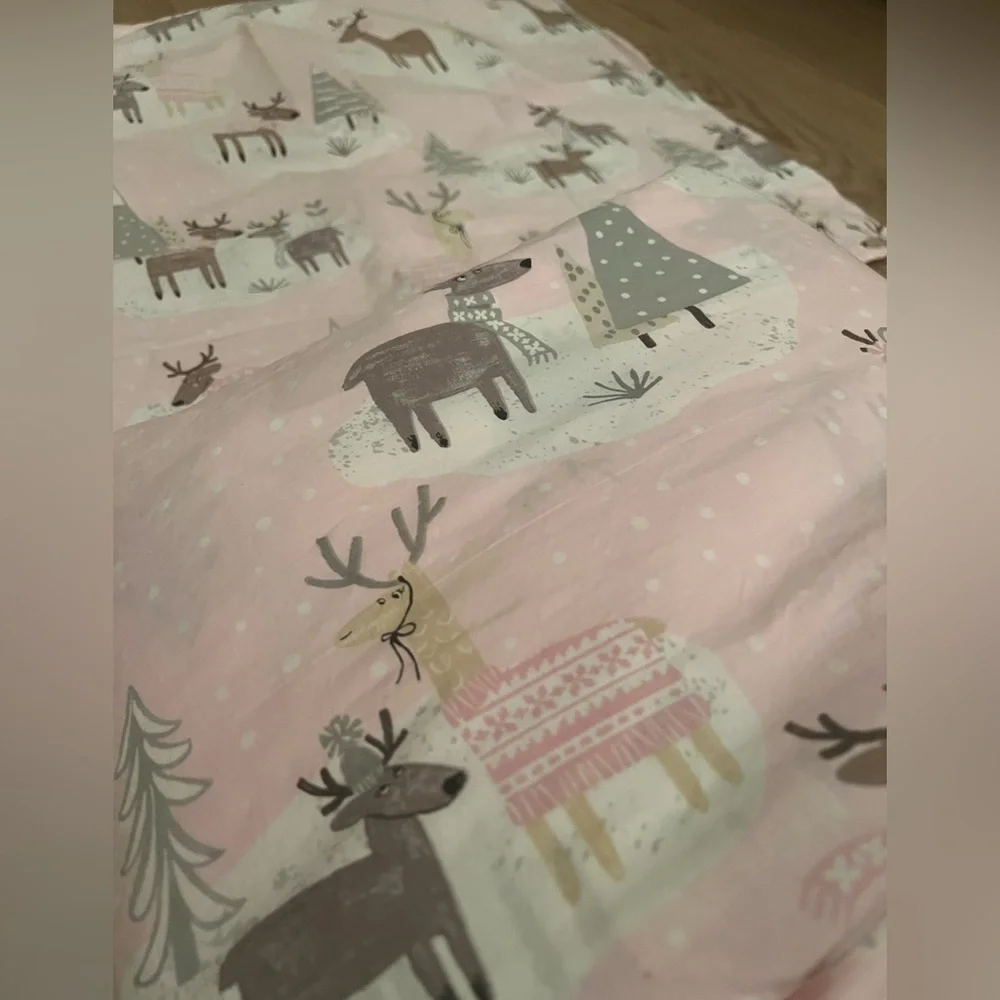 Pottery Barn Kids winter Pink blush Reindeer Duvet Cover and sham organic cotton